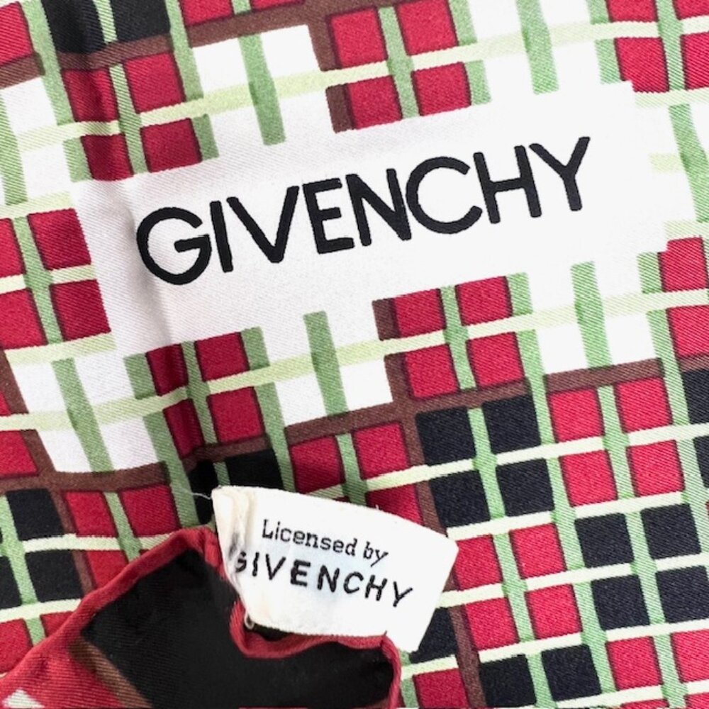 Givenchy Scarf 30"  100% Silk Satin red black green white color blcck stripe (45 - Picture 9 of 10